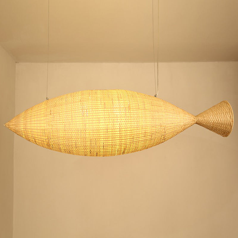 Asia Fish Shaped Hanging Light Bamboo Dining Room Suspension Pendant Light in Beige Clearhalo 'Ceiling Lights' 'Chandeliers' Lighting' options 2310435