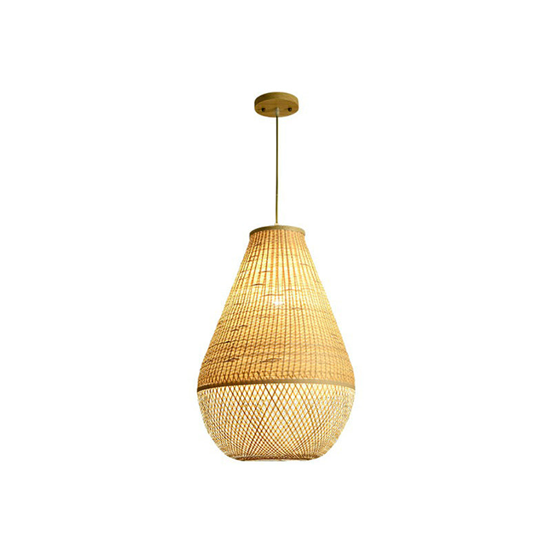 Bamboo Woven Droplet Shaped Pendant Simplicity 1-Bulb Beige Hanging Light over Table Clearhalo 'Ceiling Lights' 'Pendant Lights' 'Pendants' Lighting' 2310442