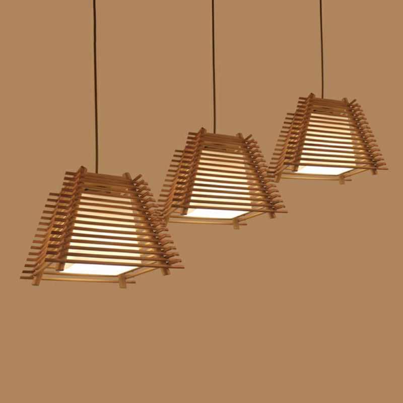 Trapezoidal Restaurant Hanging Light Wooden 1-Light Modern Pendant Lamp in Brown Clearhalo 'Ceiling Lights' 'Pendant Lights' 'Pendants' Lighting' 2310451