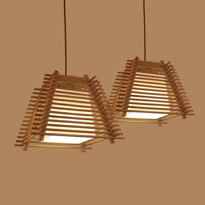 Trapezoidal Restaurant Hanging Light Wooden 1-Light Modern Pendant Lamp in Brown Clearhalo 'Ceiling Lights' 'Pendant Lights' 'Pendants' Lighting' 2310452