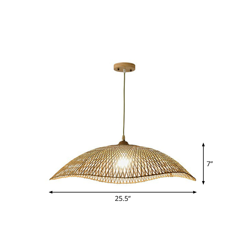 Wave-Edge Suspension Lighting Asian Bamboo 1-Bulb Bedroom Pendant Light in Beige Clearhalo 'Ceiling Lights' 'Pendant Lights' 'Pendants' Lighting' 2310456