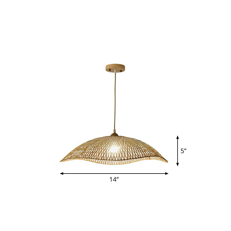 Wave-Edge Suspension Lighting Asian Bamboo 1-Bulb Bedroom Pendant Light in Beige Clearhalo 'Ceiling Lights' 'Pendant Lights' 'Pendants' Lighting' 2310457