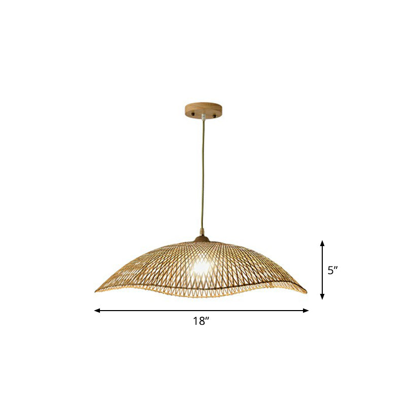 Wave-Edge Suspension Lighting Asian Bamboo 1-Bulb Bedroom Pendant Light in Beige Clearhalo 'Ceiling Lights' 'Pendant Lights' 'Pendants' Lighting' 2310462