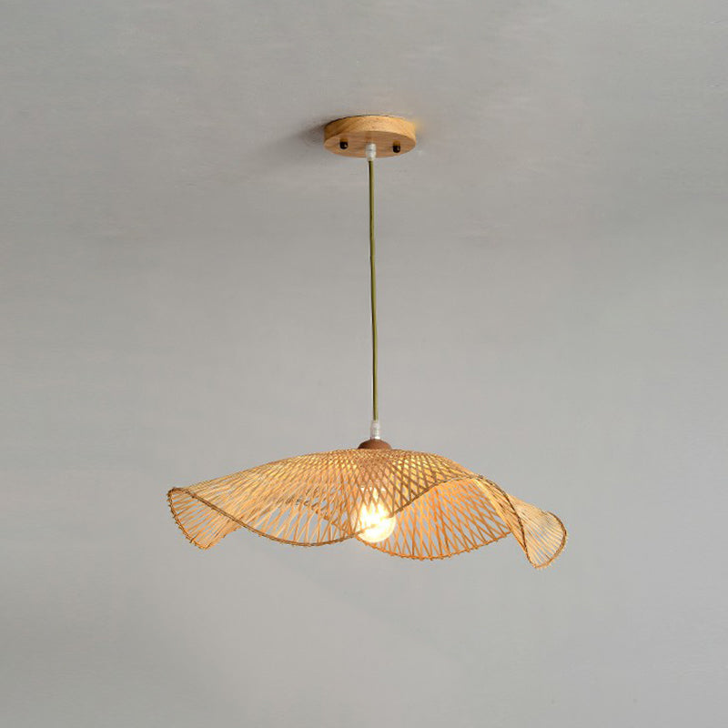 Lotus Leaf Shaped Corridor Pendant Lamp Bamboo 1-Light Modernist Suspension Light in Beige Clearhalo 'Ceiling Lights' 'Pendant Lights' 'Pendants' Lighting' 2310467