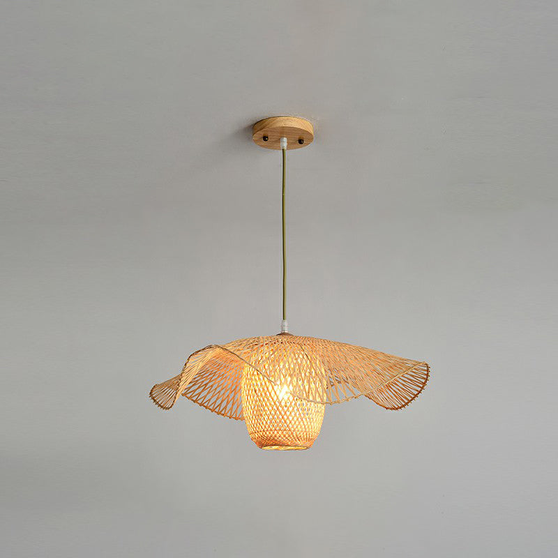 Lotus Leaf Shaped Corridor Pendant Lamp Bamboo 1-Light Modernist Suspension Light in Beige Clearhalo 'Ceiling Lights' 'Pendant Lights' 'Pendants' Lighting' 2310469