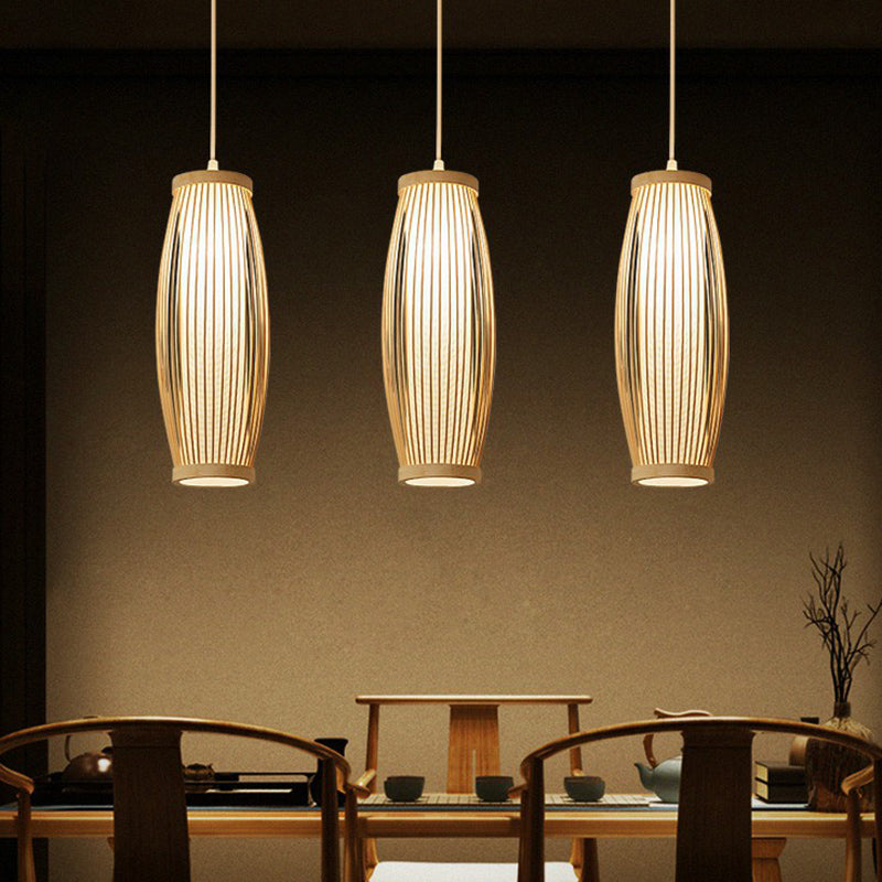 Wood Oval Hanging Ceiling Light Modern 1 Head Bamboo Drop Pendant for Dining Room Clearhalo 'Ceiling Lights' 'Pendant Lights' 'Pendants' Lighting' 2310512