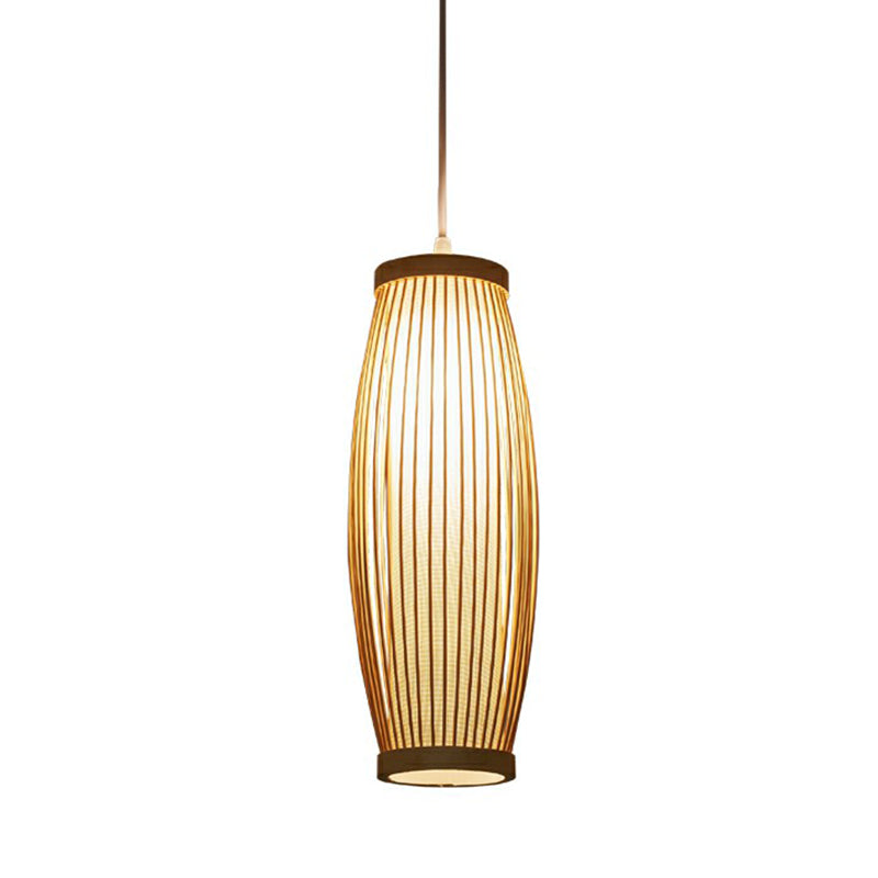 Wood Oval Hanging Ceiling Light Modern 1 Head Bamboo Drop Pendant for Dining Room Clearhalo 'Ceiling Lights' 'Pendant Lights' 'Pendants' Lighting' 2310515
