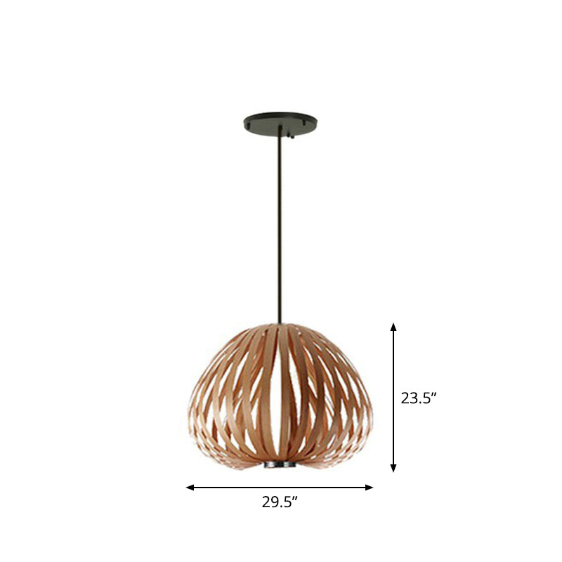 Sphere Restaurant Suspension Lighting Wooden Single-Bulb Minimalist Pendant Light Kit Clearhalo 'Ceiling Lights' 'Pendant Lights' 'Pendants' Lighting' 2310530