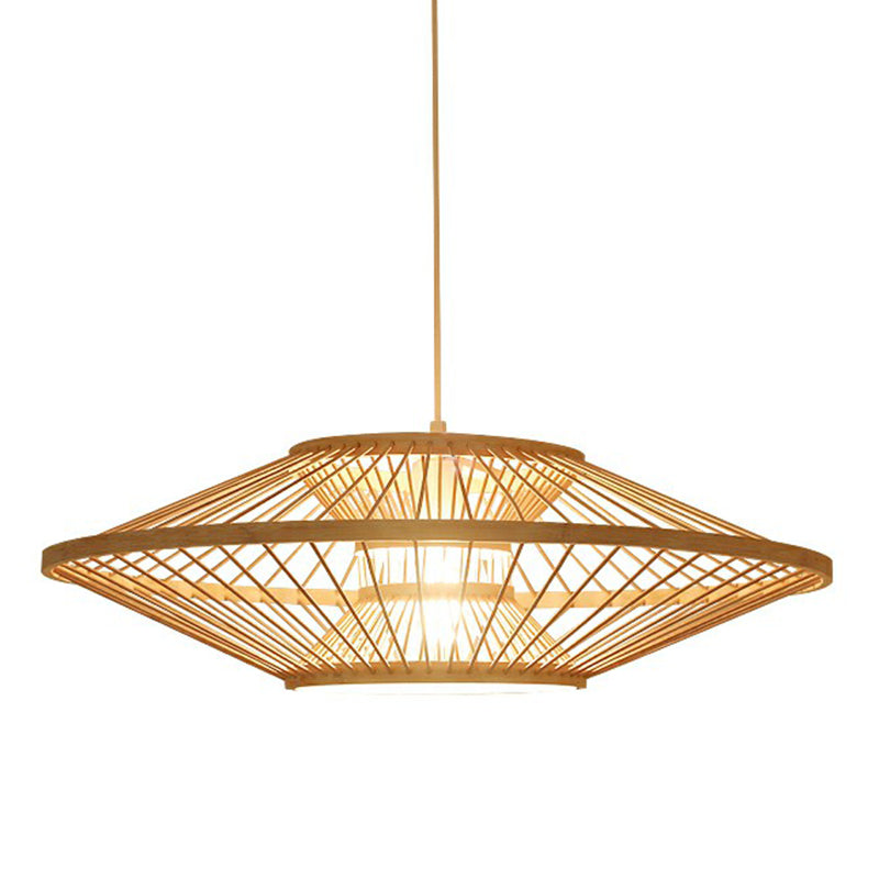 Hand-Crafted Ceiling Pendant Light Modern Bamboo 1 Bulb Tearoom Drop Lamp in Beige Clearhalo 'Ceiling Lights' 'Pendant Lights' 'Pendants' Lighting' 2310542