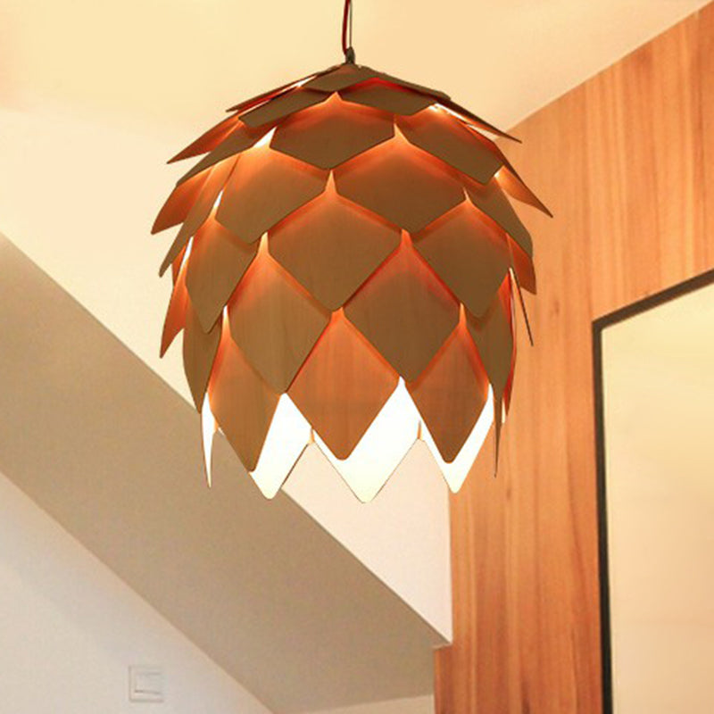 Artichoke Shaped Hanging Lamp Nordic Wooden 1 Head Restaurant Pendant Light Fixture Clearhalo 'Ceiling Lights' 'Pendant Lights' 'Pendants' Lighting' 2310560