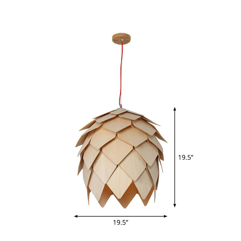 Artichoke Shaped Hanging Lamp Nordic Wooden 1 Head Restaurant Pendant Light Fixture Clearhalo 'Ceiling Lights' 'Pendant Lights' 'Pendants' Lighting' 2310564