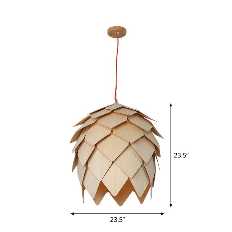 Artichoke Shaped Hanging Lamp Nordic Wooden 1 Head Restaurant Pendant Light Fixture Clearhalo 'Ceiling Lights' 'Pendant Lights' 'Pendants' Lighting' 2310566