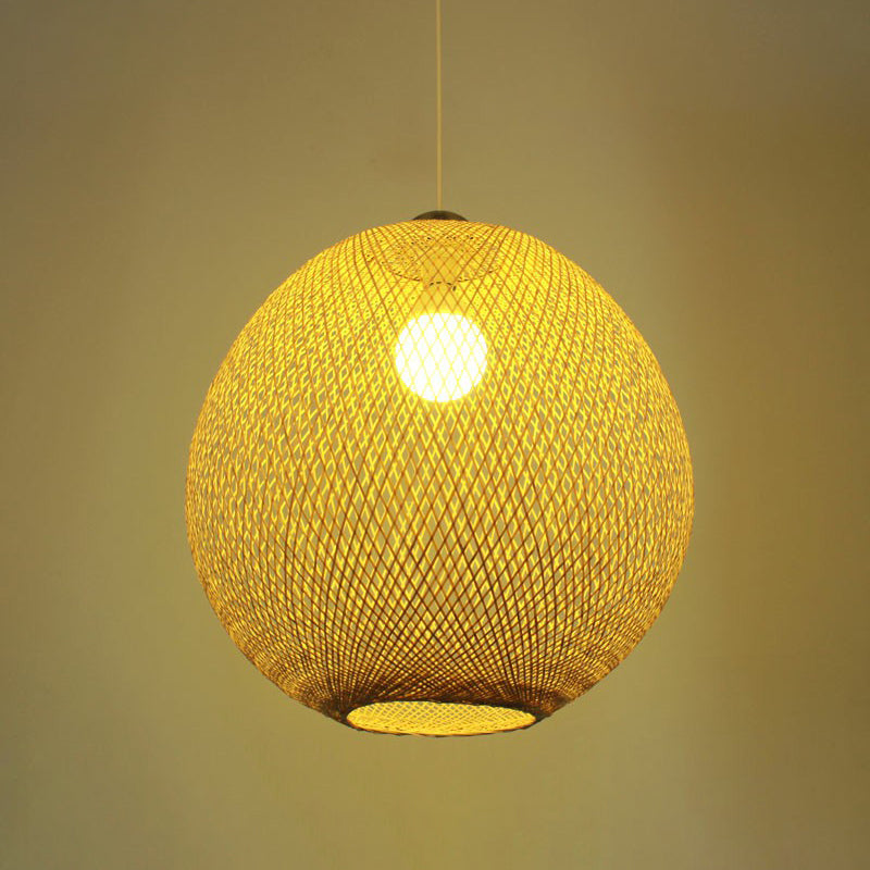 Beige Globe Pendant Light Fixture Chinese 1 Bulb Bamboo Suspension Lighting for Living Room Clearhalo 'Ceiling Lights' 'Pendant Lights' 'Pendants' Lighting' 2310578