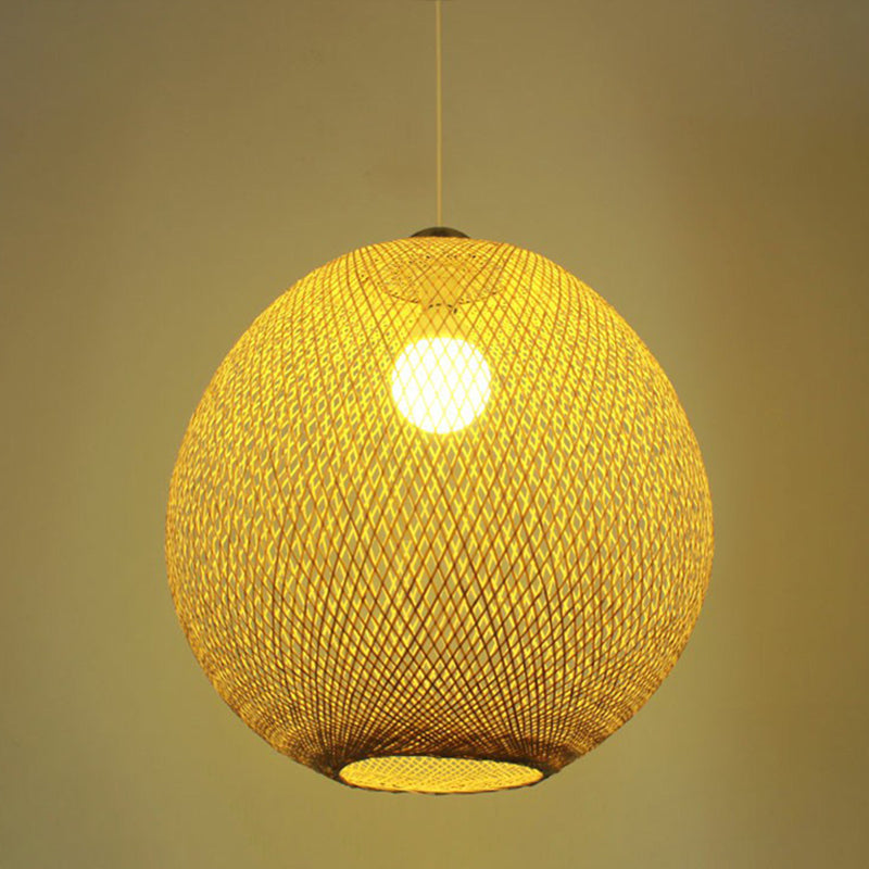 Beige Globe Pendant Light Fixture Chinese 1 Bulb Bamboo Suspension Lighting for Living Room Clearhalo 'Ceiling Lights' 'Pendant Lights' 'Pendants' Lighting' 2310581