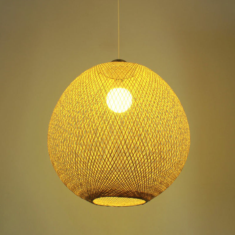 Beige Globe Pendant Light Fixture Chinese 1 Bulb Bamboo Suspension Lighting for Living Room Clearhalo 'Ceiling Lights' 'Pendant Lights' 'Pendants' Lighting' 2310582