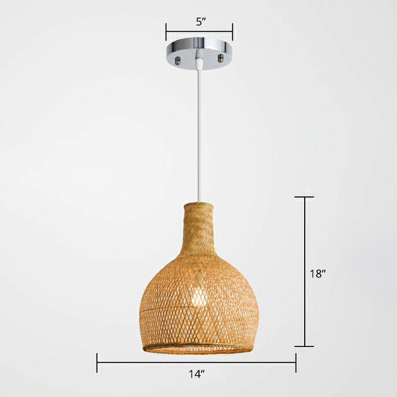 Criss-Crossed Woven Bamboo Pendant Light Minimalist 1-Light Restaurant Hanging Light in Wood Clearhalo 'Ceiling Lights' 'Pendant Lights' 'Pendants' Lighting' 2310633