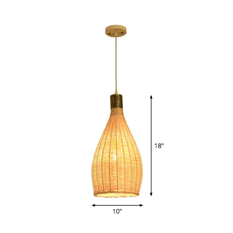 Asia 1 Bulb Down Lighting Pendant Beige Droplet-Like Hanging Lamp with Bamboo Shade Clearhalo 'Ceiling Lights' 'Pendant Lights' 'Pendants' Lighting' 2310638