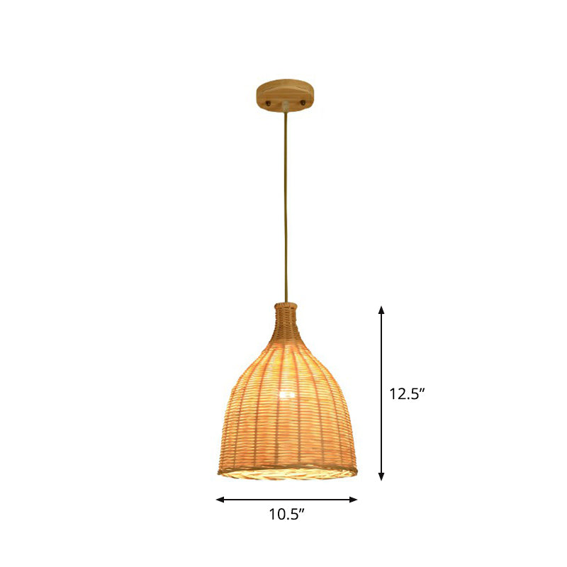 Asia 1 Bulb Down Lighting Pendant Beige Droplet-Like Hanging Lamp with Bamboo Shade Clearhalo 'Ceiling Lights' 'Pendant Lights' 'Pendants' Lighting' 2310642