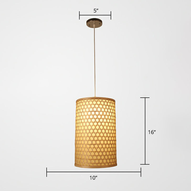 1 Bulb Restaurant Pendant Ceiling Light Simplicity Beige Pendulum Light with Cylinder Bamboo Shade Clearhalo 'Ceiling Lights' 'Pendant Lights' 'Pendants' Lighting' 2310652