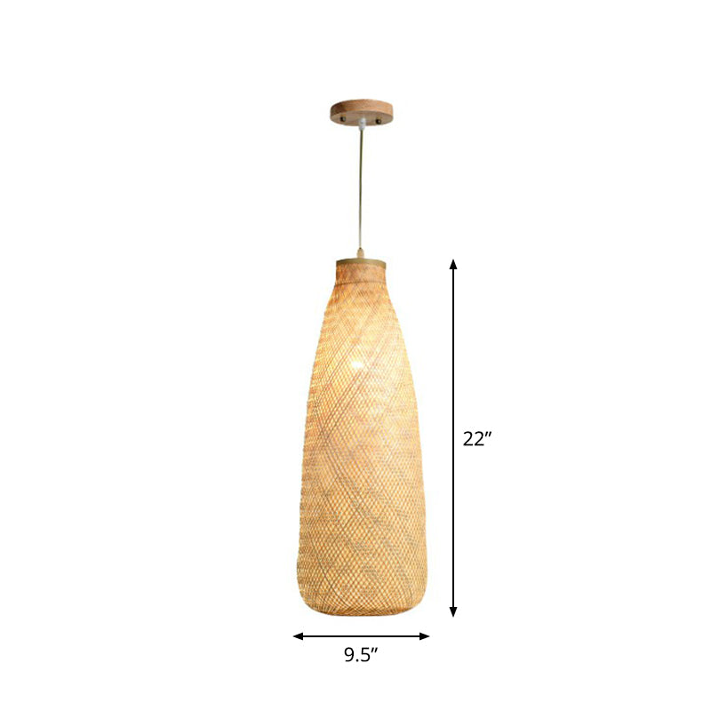 Asia Weaving Pendant Light Fixture Bamboo 1 Bulb Restaurant Ceiling Hang Lamp in Beige Clearhalo 'Ceiling Lights' 'Pendant Lights' 'Pendants' Lighting' 2310658