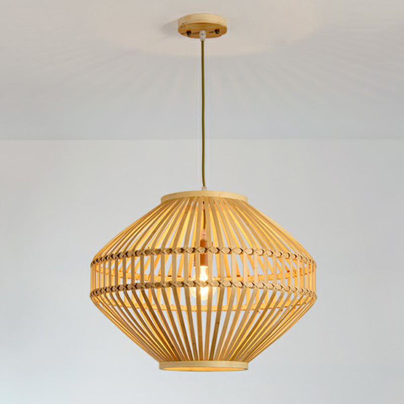 Cage Restaurant Pendant Lamp Bamboo 1 Bulb Modern Style Hanging Light in Beige Clearhalo 'Ceiling Lights' 'Pendant Lights' 'Pendants' Lighting' 2310671