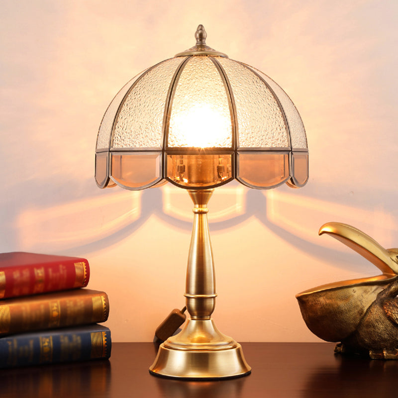 1 Head Water Glass Table Lamp Traditional Bronze Dome Bedroom Scalloped Night Light Bronze 12