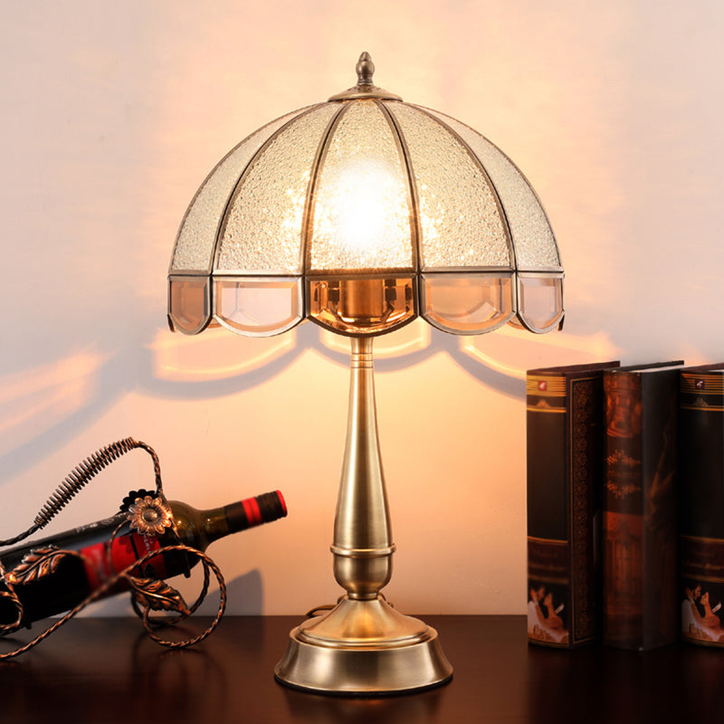 1 Head Water Glass Table Lamp Traditional Bronze Dome Bedroom Scalloped Night Light Bronze 14