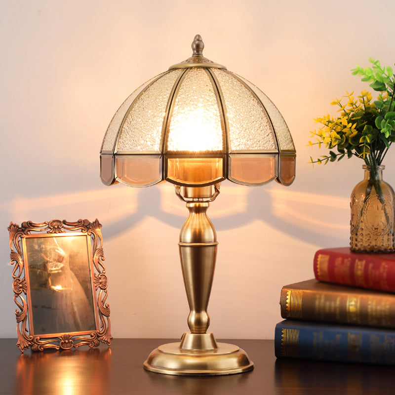 1 Head Water Glass Table Lamp Traditional Bronze Dome Bedroom Scalloped Night Light Bronze 10