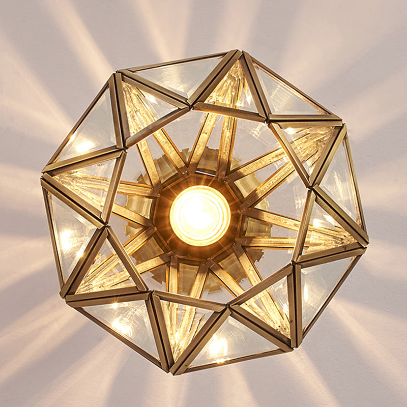 Brass Diamond Shaped Flush Light Vintage Amber Glass 1 Head Foyer Semi Flush Ceiling Light Clearhalo 'Ceiling Lights' 'Close To Ceiling Lights' 'Close to ceiling' 'Semi-flushmount' Lighting' 2310708