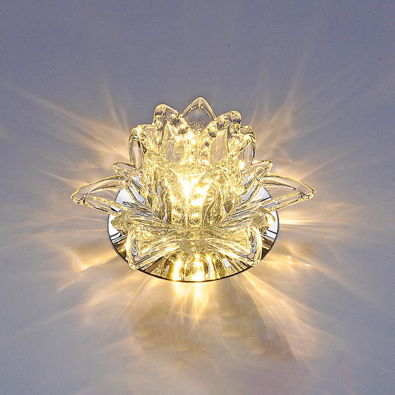 Contemporary Lotus Blossom Ceiling Flush Light Clear Crystal Corridor LED Flush Mount Fixture Clear Warm Clearhalo 'Ceiling Lights' 'Close To Ceiling Lights' 'Close to ceiling' 'Flush mount' Lighting' 2310775