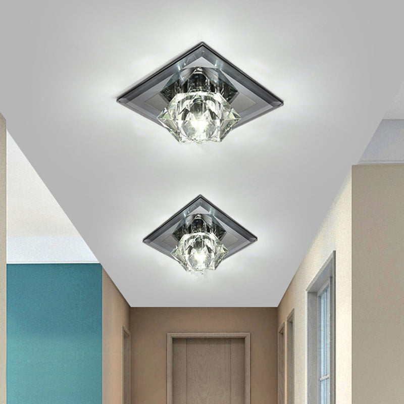 Beveled K9 Crystal Floweret Flushmount Lighting Simplicity LED Ceiling Mount Light for Hallway Clearhalo 'Ceiling Lights' 'Close To Ceiling Lights' 'Close to ceiling' 'Flush mount' Lighting' 2310782