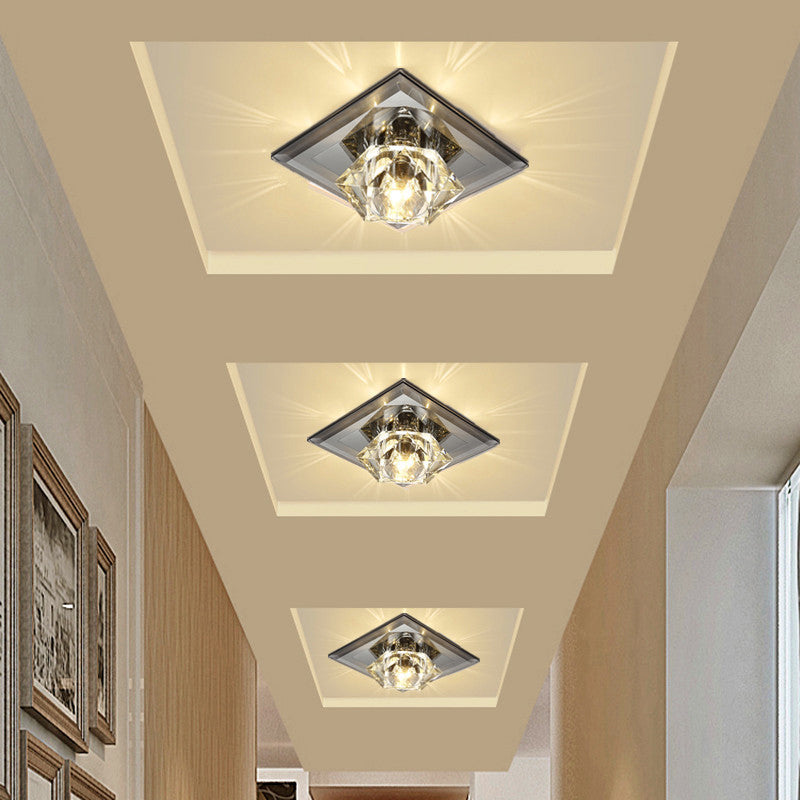 Beveled K9 Crystal Floweret Flushmount Lighting Simplicity LED Ceiling Mount Light for Hallway Clearhalo 'Ceiling Lights' 'Close To Ceiling Lights' 'Close to ceiling' 'Flush mount' Lighting' 2310784