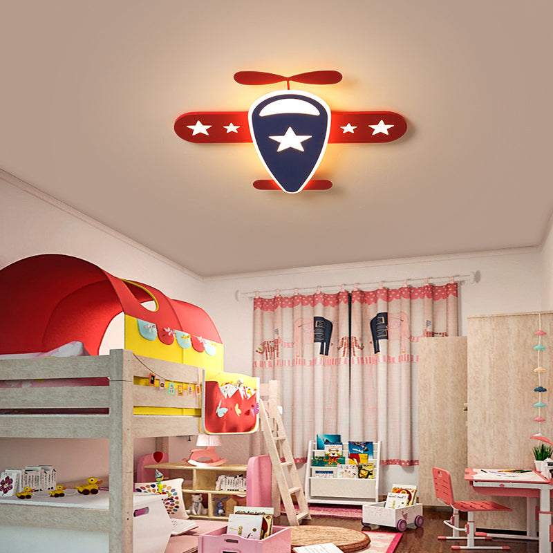 Airplane Ceiling Flush Light Fixture Cartoon Metal Boys Room LED Flush Mount in Red-Navy Blue Clearhalo 'Ceiling Lights' 'Close To Ceiling Lights' 'Close to ceiling' 'Flush mount' Lighting' 2310920