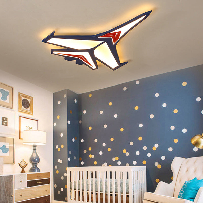 Jet LED Flush Mount Lamp Cartoon Creative Acrylic Blue Ceiling Flush Light for Kindergarten Blue Warm Clearhalo 'Ceiling Lights' 'Close To Ceiling Lights' 'Close to ceiling' 'Flush mount' Lighting' 2310928