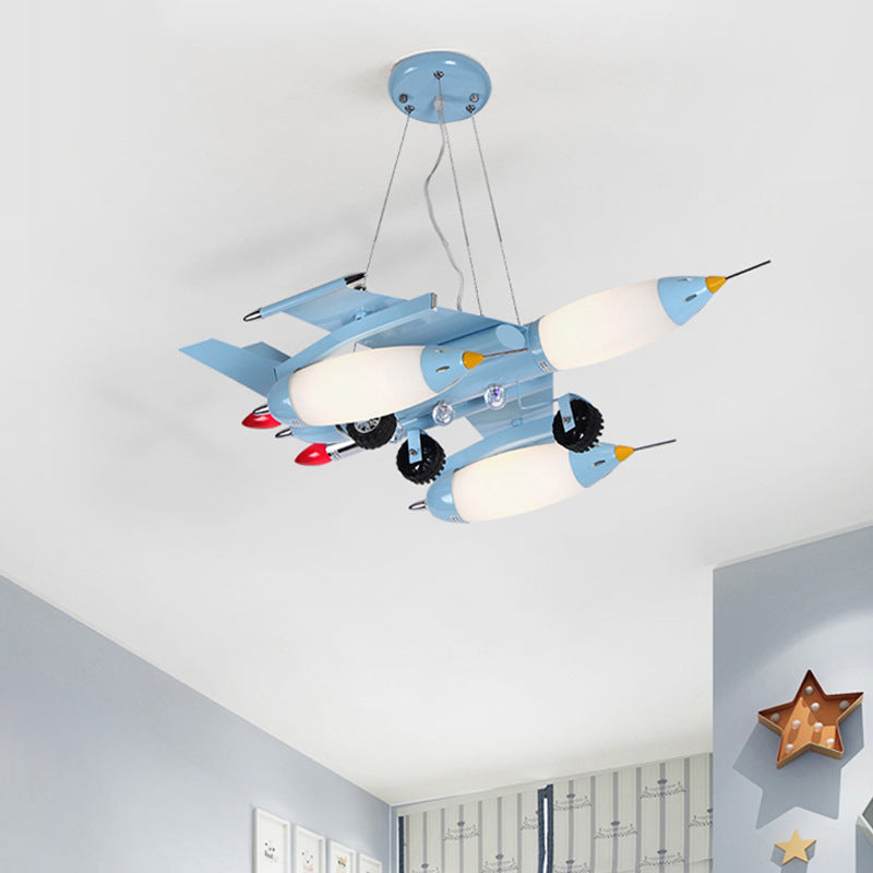 Military Aircraft Pendant Lighting Creative White Glass 5-Bulb Childrens Bedroom Chandelier Clearhalo 'Ceiling Lights' 'Chandeliers' Lighting' options 2310967