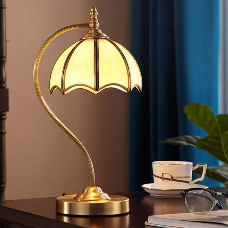 Simplicity Umbrella Shaped Table Lamp 1 Head Frosted Glass Night Lighting with Gooseneck Arm in Brass Brass 9