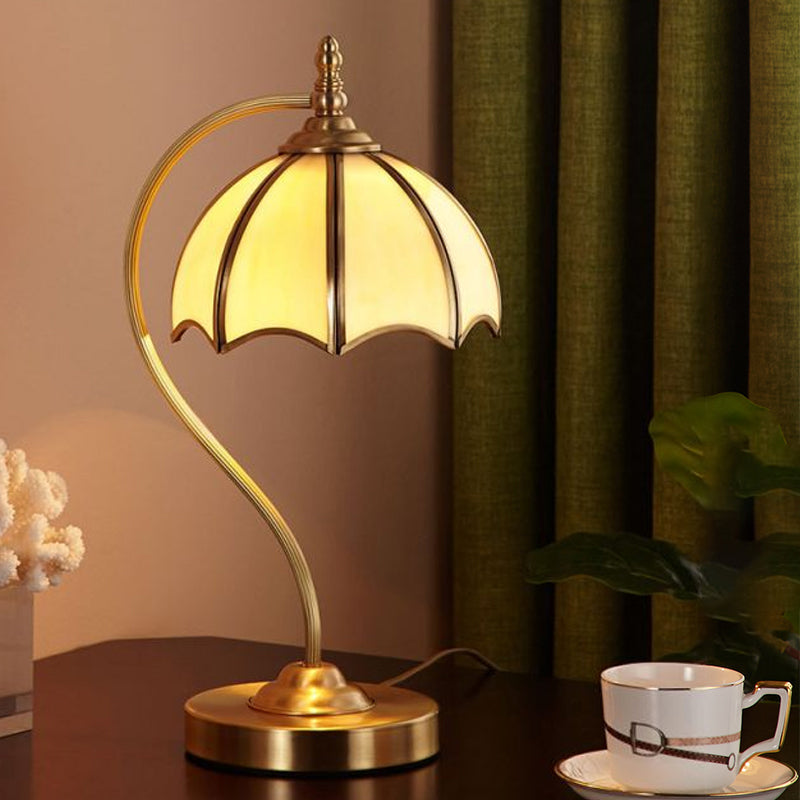 Simplicity Umbrella Shaped Table Lamp 1 Head Frosted Glass Night Lighting with Gooseneck Arm in Brass Brass 10