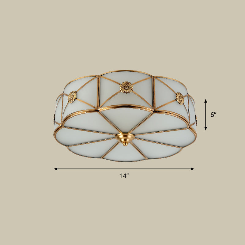 Flower Living Room Flush-Mount Light Antique White Glass Brass Ceiling Lighting with X-Brace 3 White Clearhalo 'Ceiling Lights' 'Close To Ceiling Lights' 'Close to ceiling' 'Flush mount' Lighting' 2311022