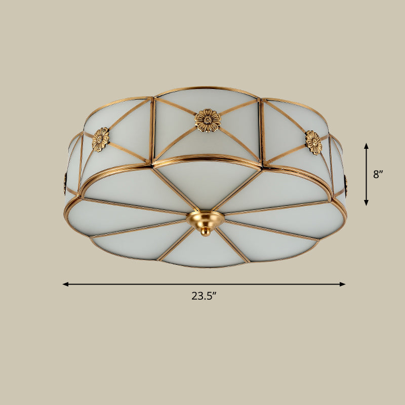 Flower Living Room Flush-Mount Light Antique White Glass Brass Ceiling Lighting with X-Brace 6 White Clearhalo 'Ceiling Lights' 'Close To Ceiling Lights' 'Close to ceiling' 'Flush mount' Lighting' 2311023