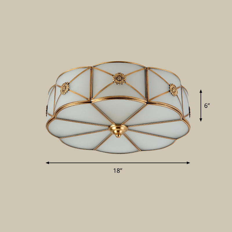 Flower Living Room Flush-Mount Light Antique White Glass Brass Ceiling Lighting with X-Brace 4 White Clearhalo 'Ceiling Lights' 'Close To Ceiling Lights' 'Close to ceiling' 'Flush mount' Lighting' 2311025