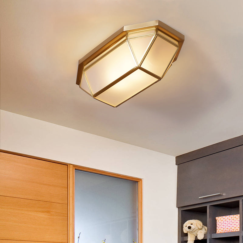 Glass Geometric Ceiling Mount Lamp Simplicity 2-Light Balcony Flush Mount Fixture in Brass Clearhalo 'Ceiling Lights' 'Close To Ceiling Lights' 'Close to ceiling' 'Flush mount' Lighting' 2311039