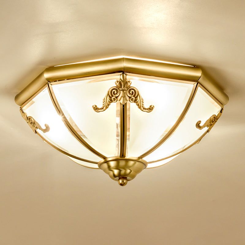 Flush Mount Lighting Traditional Dining Room Ceiling Light with Dome Frosted Glass Shade Gold 14