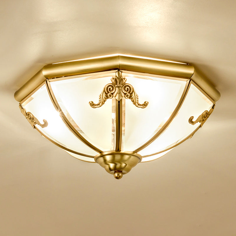 Flush Mount Lighting Traditional Dining Room Ceiling Light with Dome Frosted Glass Shade Gold 18