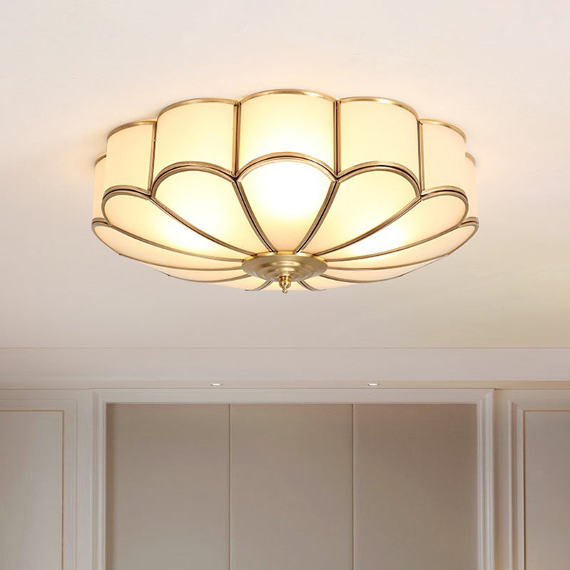 White Glass Ceiling Flush Light Traditional Gold Chrysanthemum Bedroom Flush Mount Fixture Clearhalo 'Ceiling Lights' 'Close To Ceiling Lights' 'Close to ceiling' 'Flush mount' Lighting' 2311050