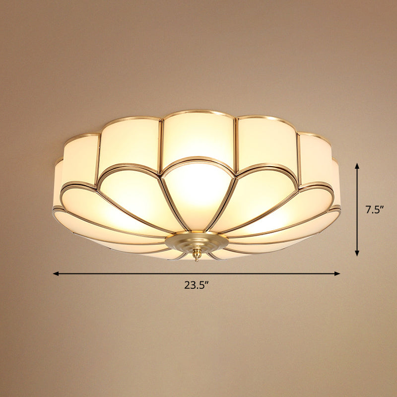 White Glass Ceiling Flush Light Traditional Gold Chrysanthemum Bedroom Flush Mount Fixture 6 Gold Clearhalo 'Ceiling Lights' 'Close To Ceiling Lights' 'Close to ceiling' 'Flush mount' Lighting' 2311051