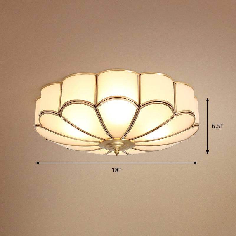 White Glass Ceiling Flush Light Traditional Gold Chrysanthemum Bedroom Flush Mount Fixture 4 Gold Clearhalo 'Ceiling Lights' 'Close To Ceiling Lights' 'Close to ceiling' 'Flush mount' Lighting' 2311052