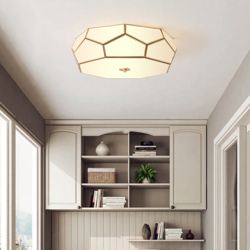 Polygon White Glass Flush Light Fixture Minimalist Bedroom Ceiling Light in Brass Clearhalo 'Ceiling Lights' 'Close To Ceiling Lights' 'Close to ceiling' 'Flush mount' Lighting' 2311054