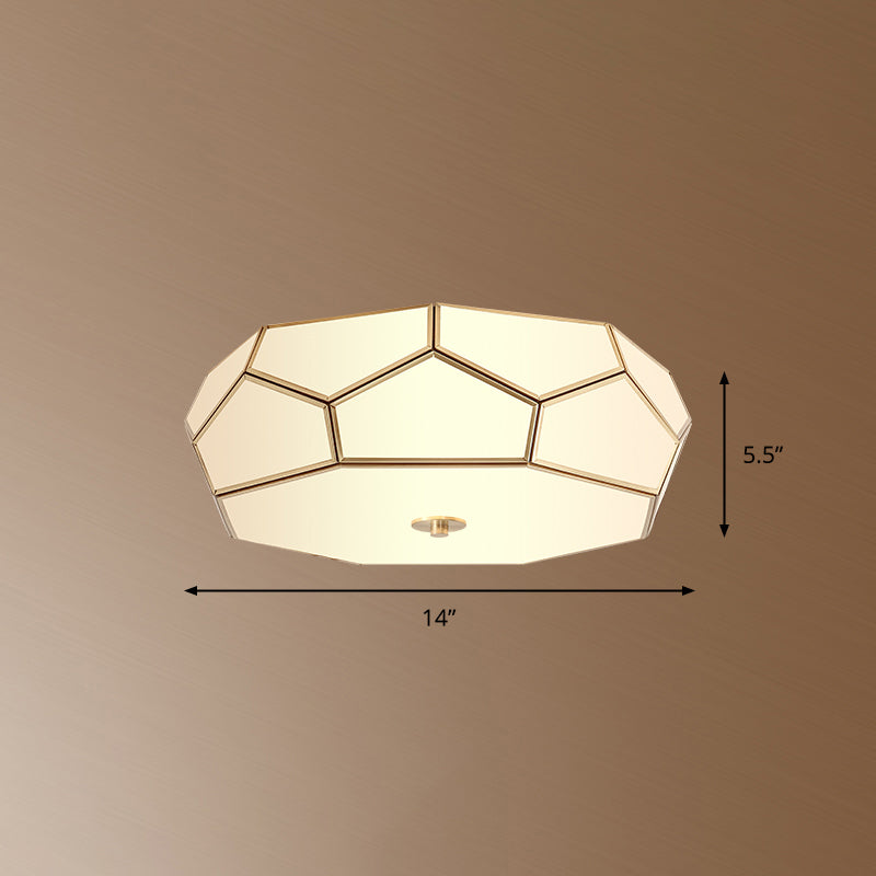 Polygon White Glass Flush Light Fixture Minimalist Bedroom Ceiling Light in Brass White 14