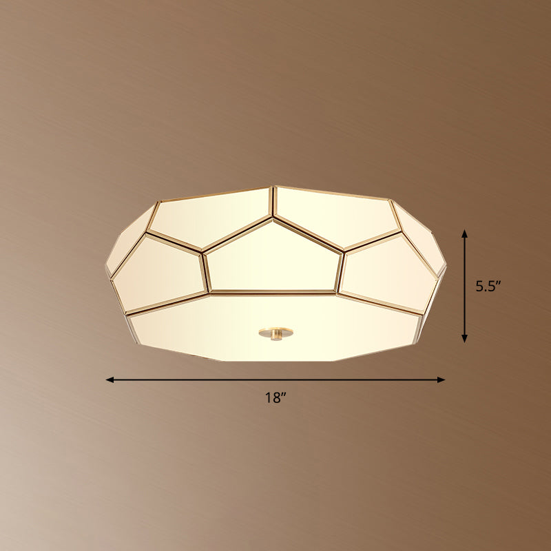 Polygon White Glass Flush Light Fixture Minimalist Bedroom Ceiling Light in Brass White 18