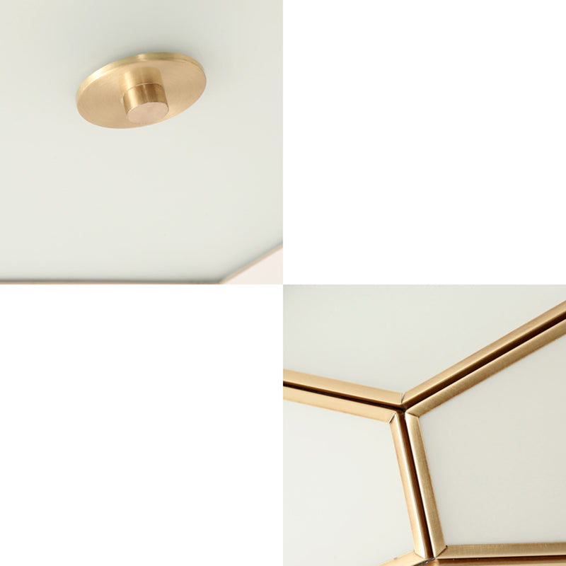 Polygon White Glass Flush Light Fixture Minimalist Bedroom Ceiling Light in Brass Clearhalo 'Ceiling Lights' 'Close To Ceiling Lights' 'Close to ceiling' 'Flush mount' Lighting' 2311059